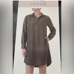 Women’s New COMO Vintage faded chambray shirtdress shirt dress casual daywear L